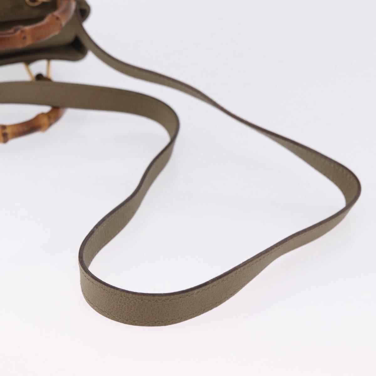GUCCI Bamboo Hand Bag Suede 2way Green Gold 000 123 0316 Auth 197137