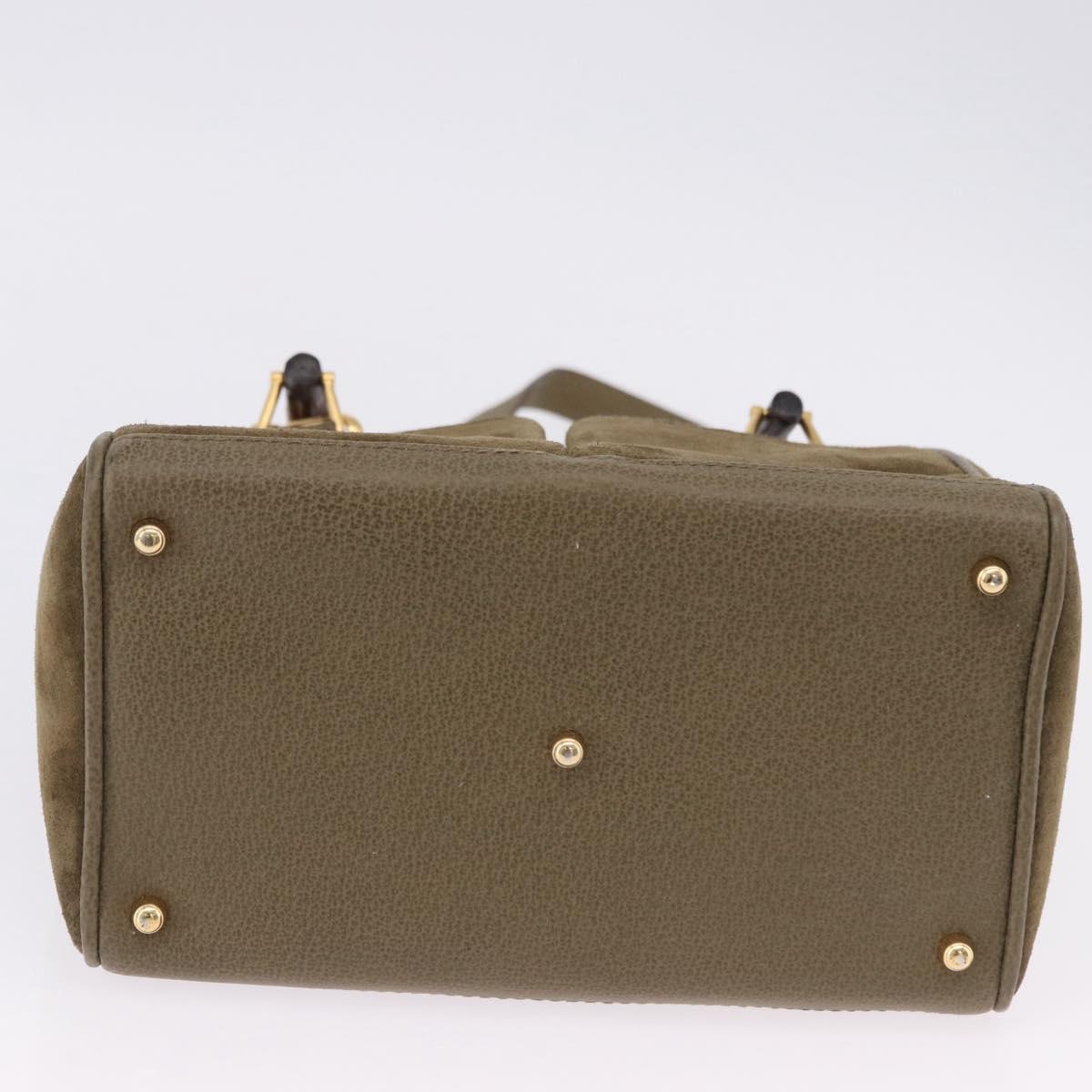 GUCCI Bamboo Hand Bag Suede 2way Green Gold 000 123 0316 Auth 197137