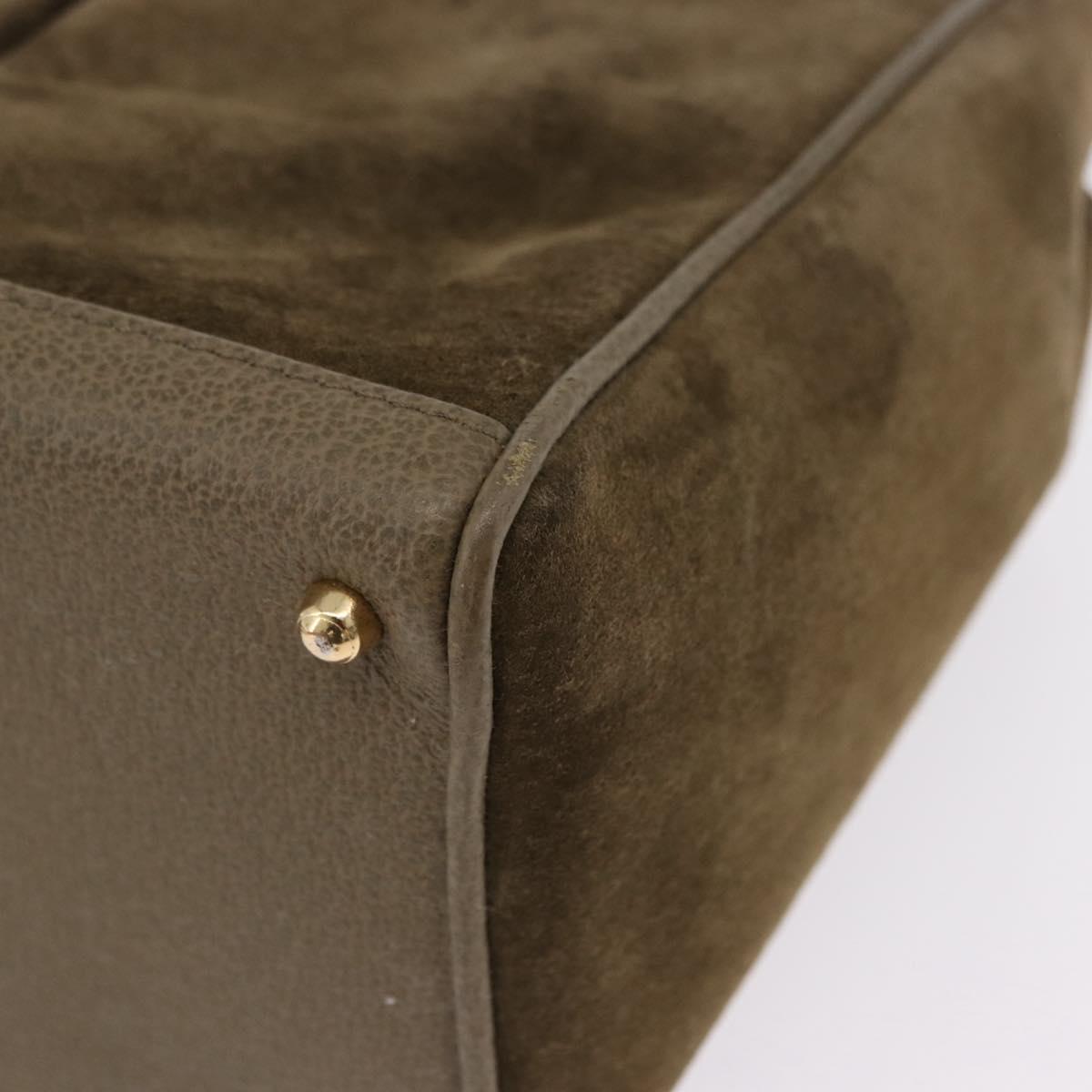 GUCCI Bamboo Hand Bag Suede 2way Green Gold 000 123 0316 Auth 197137