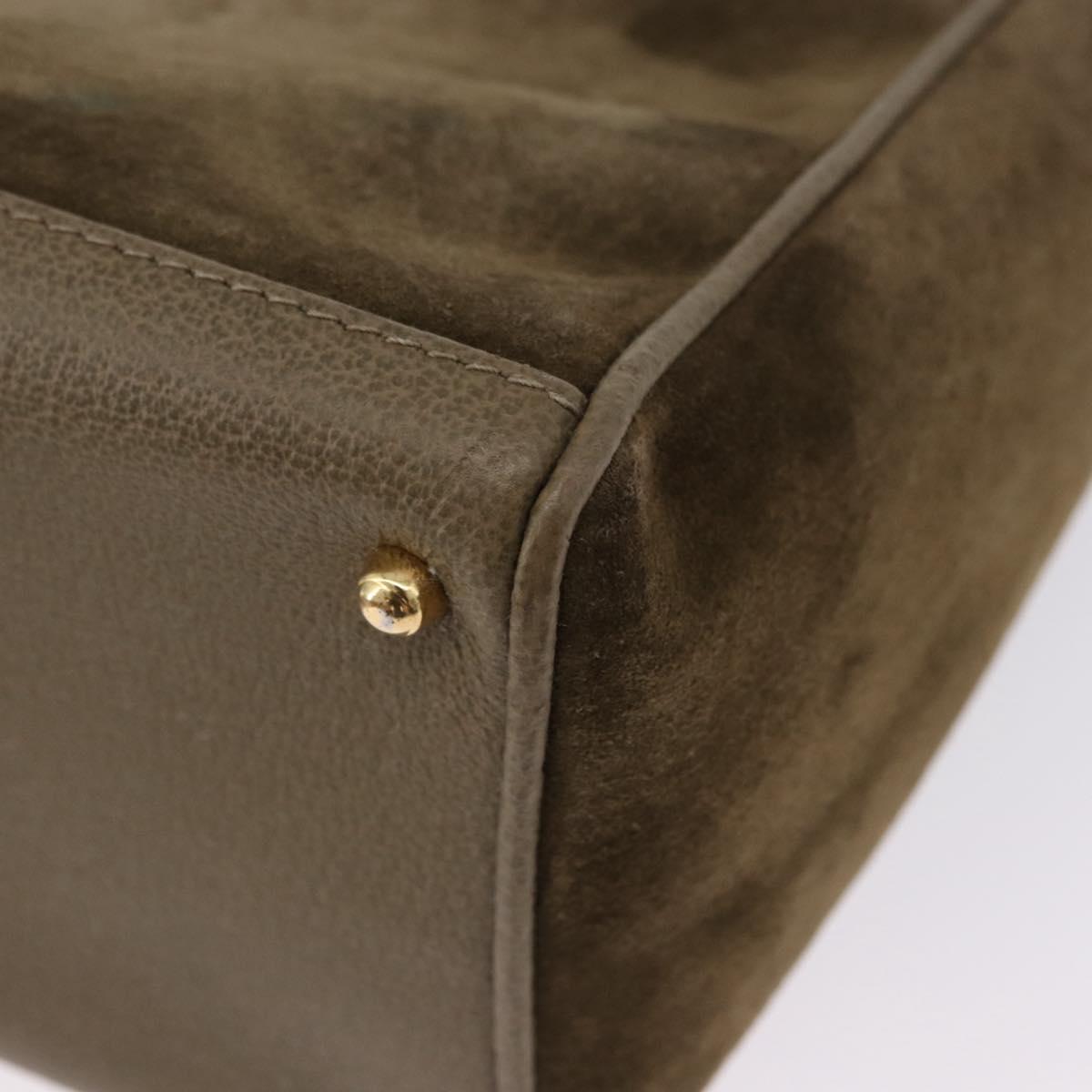 GUCCI Bamboo Hand Bag Suede 2way Green Gold 000 123 0316 Auth 197137