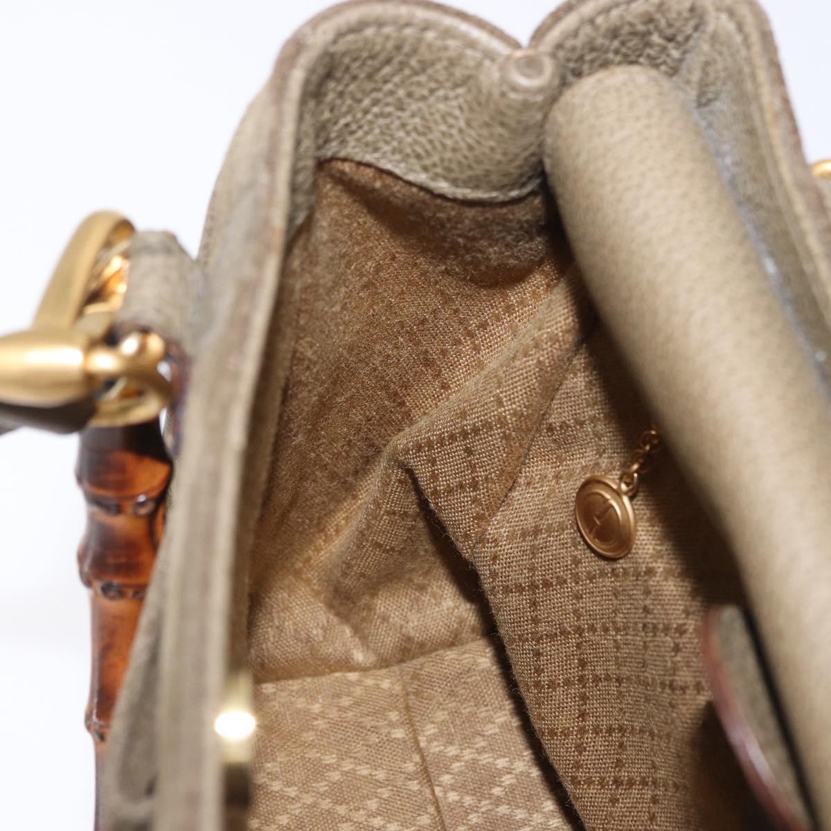 GUCCI Bamboo Hand Bag Suede 2way Green Gold 000 123 0316 Auth 197137