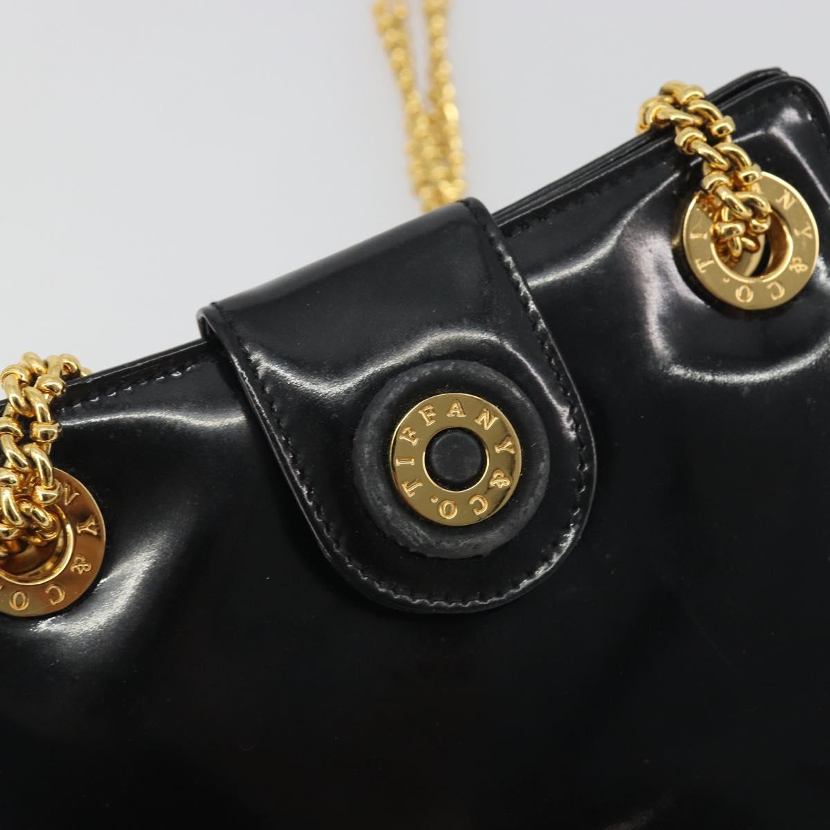 TIFFANY&Co. Chain Shoulder Bag Patent leather Black Gold Auth 197139