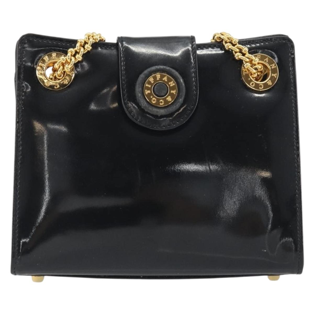 TIFFANY&Co. Chain Shoulder Bag Patent leather Black Gold Auth 197139