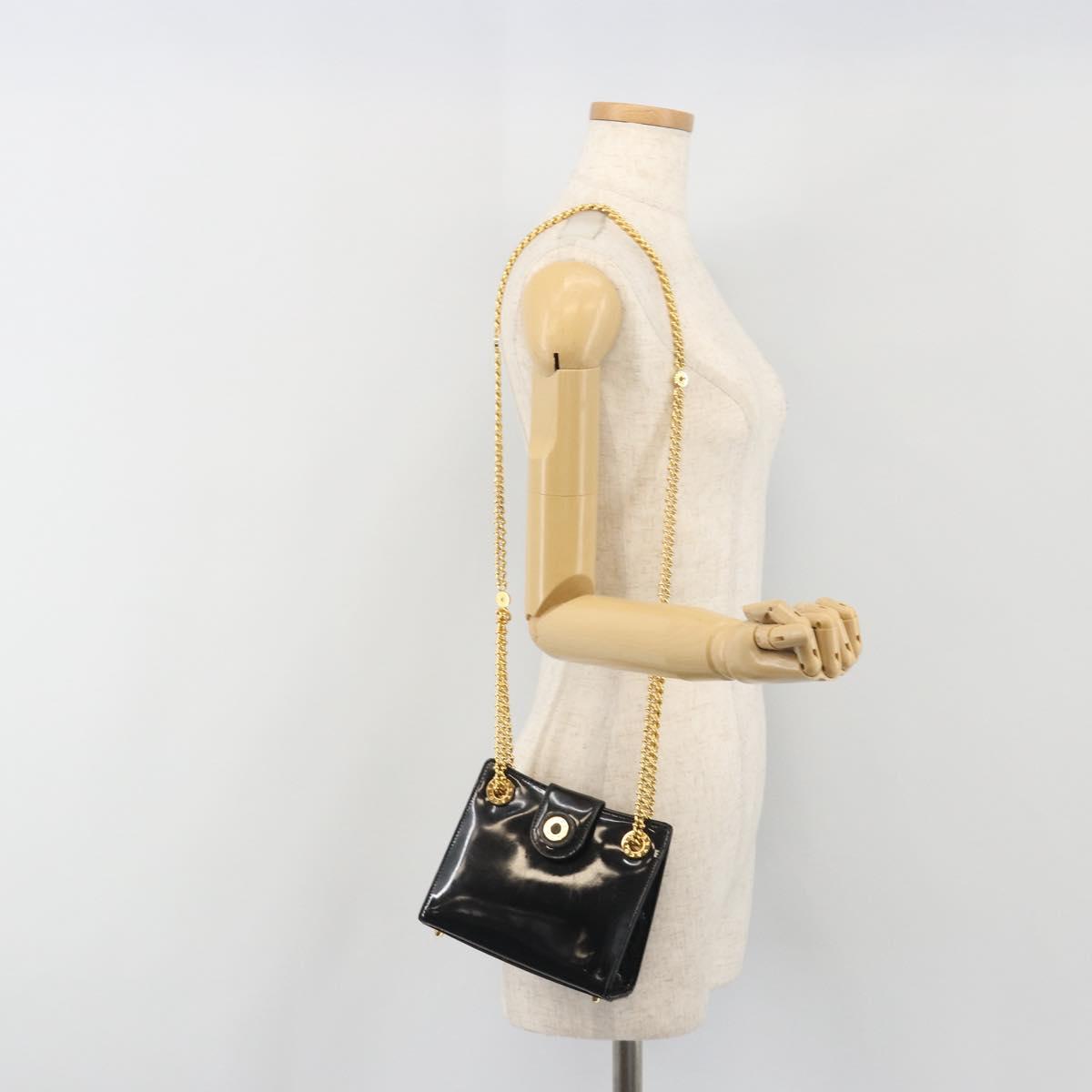 TIFFANY&Co. Chain Shoulder Bag Patent leather Black Gold Auth 197139