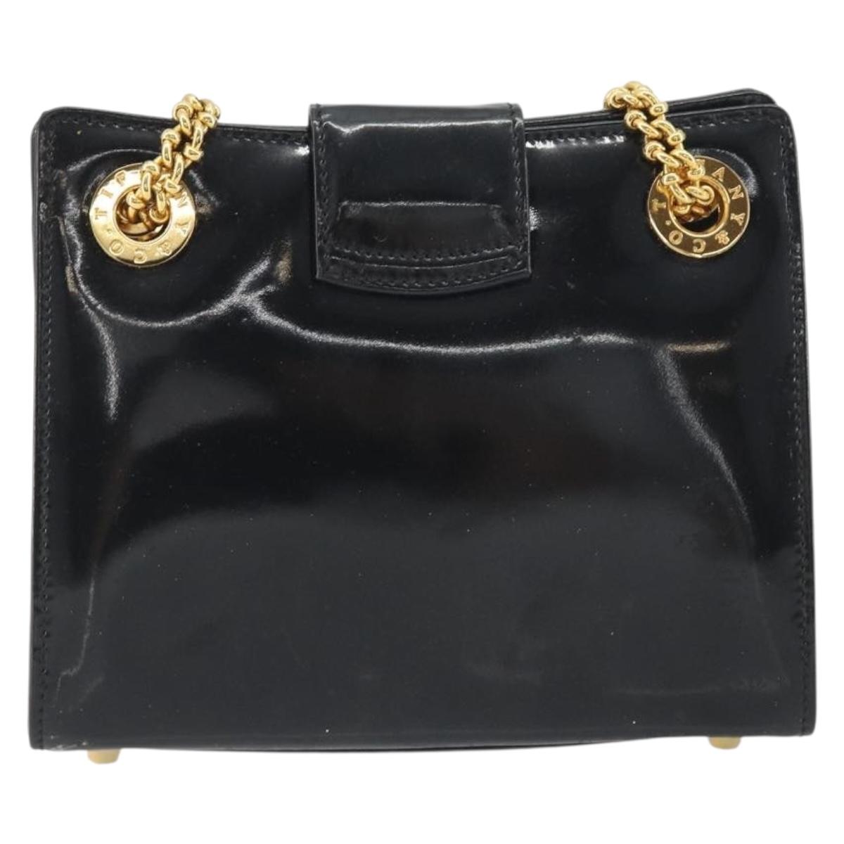 TIFFANY&Co. Chain Shoulder Bag Patent leather Black Gold Auth 197139