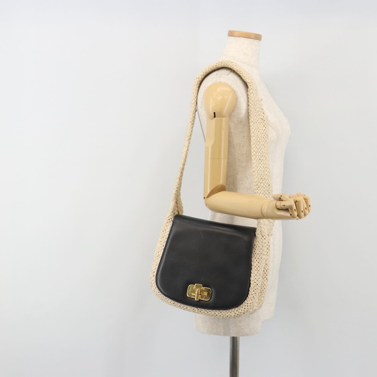 Salvatore Ferragamo Shoulder Bag Leather Black Gold Auth 197141