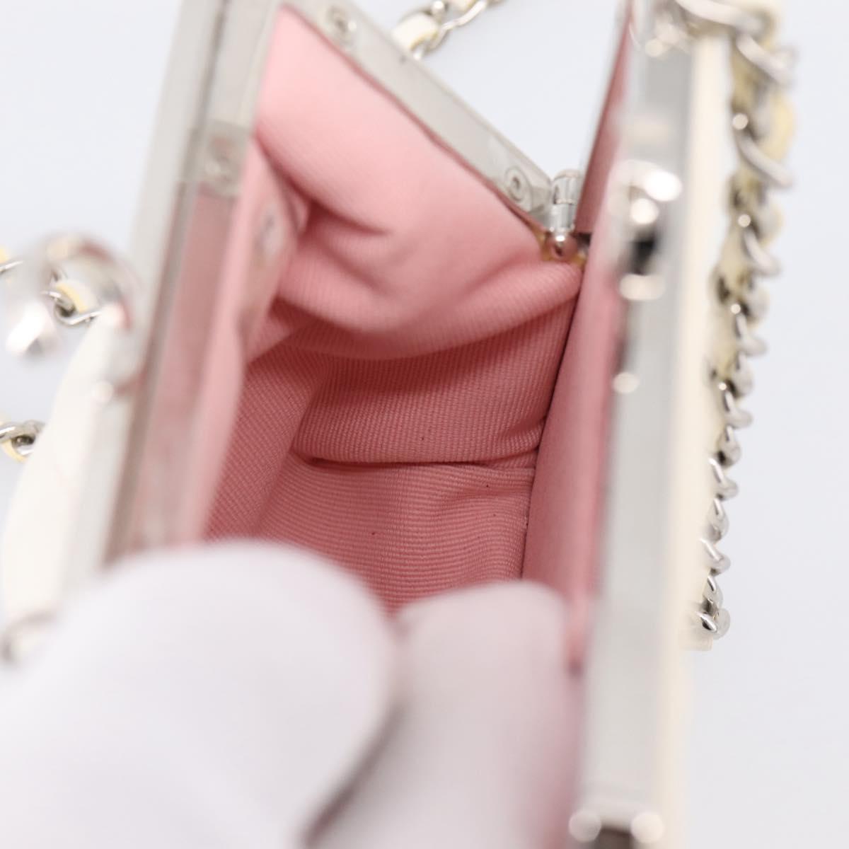 CHANEL Matelasse Chain Shoulder Pouch Lamb Skin White Silver CC Auth 197151M