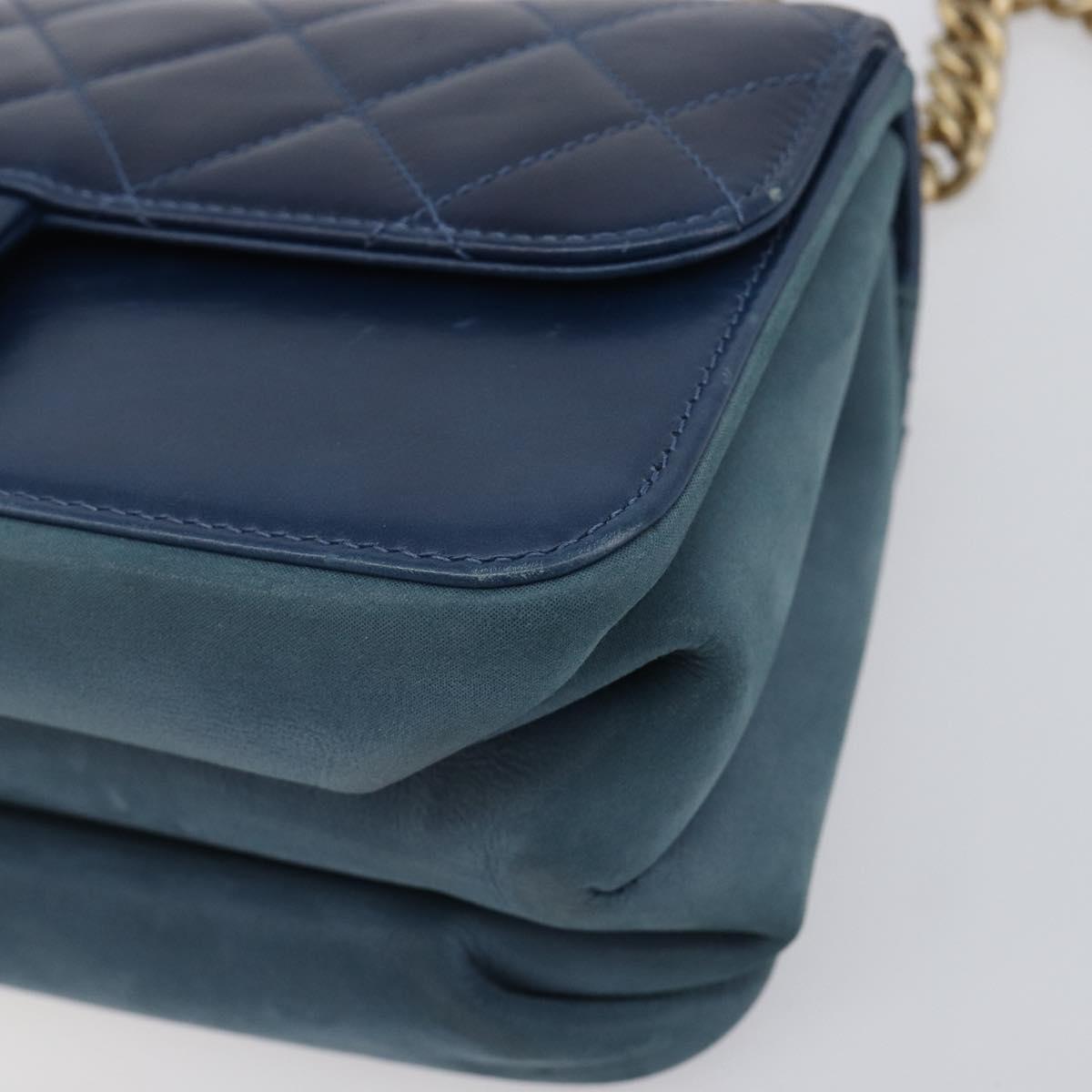 CHANEL Matelasse Chain Shoulder Bag Leather 2way Navy Gold CC Auth 197156V
