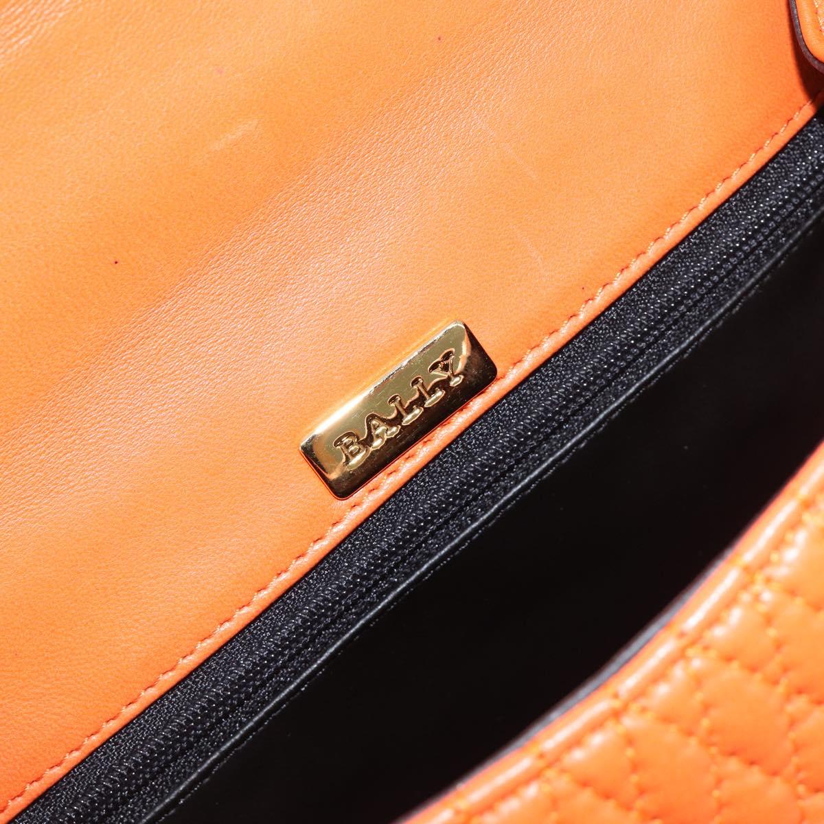 BALLY Hand Bag Leather 2way Orange Gold Auth 197157A