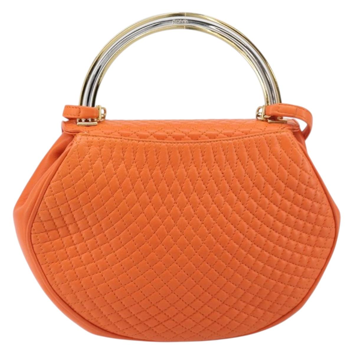 BALLY Hand Bag Leather 2way Orange Gold Auth 197157A