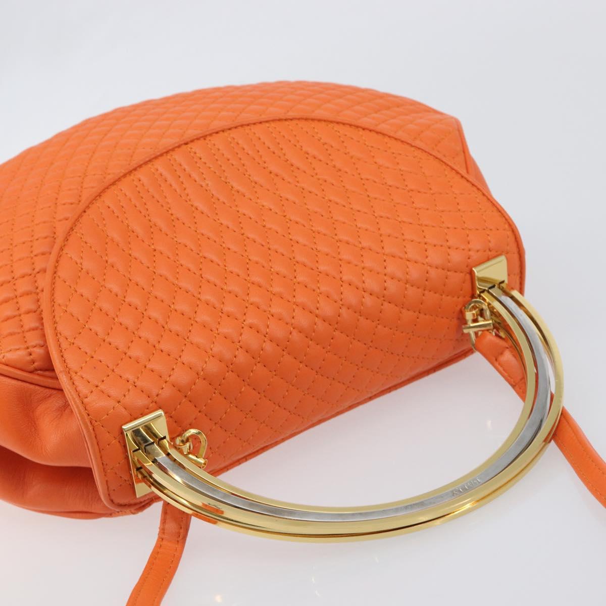 BALLY Hand Bag Leather 2way Orange Gold Auth 197157A