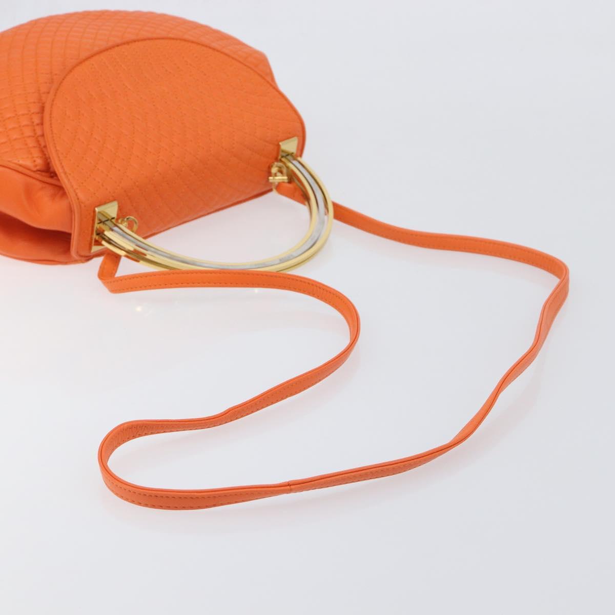 BALLY Hand Bag Leather 2way Orange Gold Auth 197157A