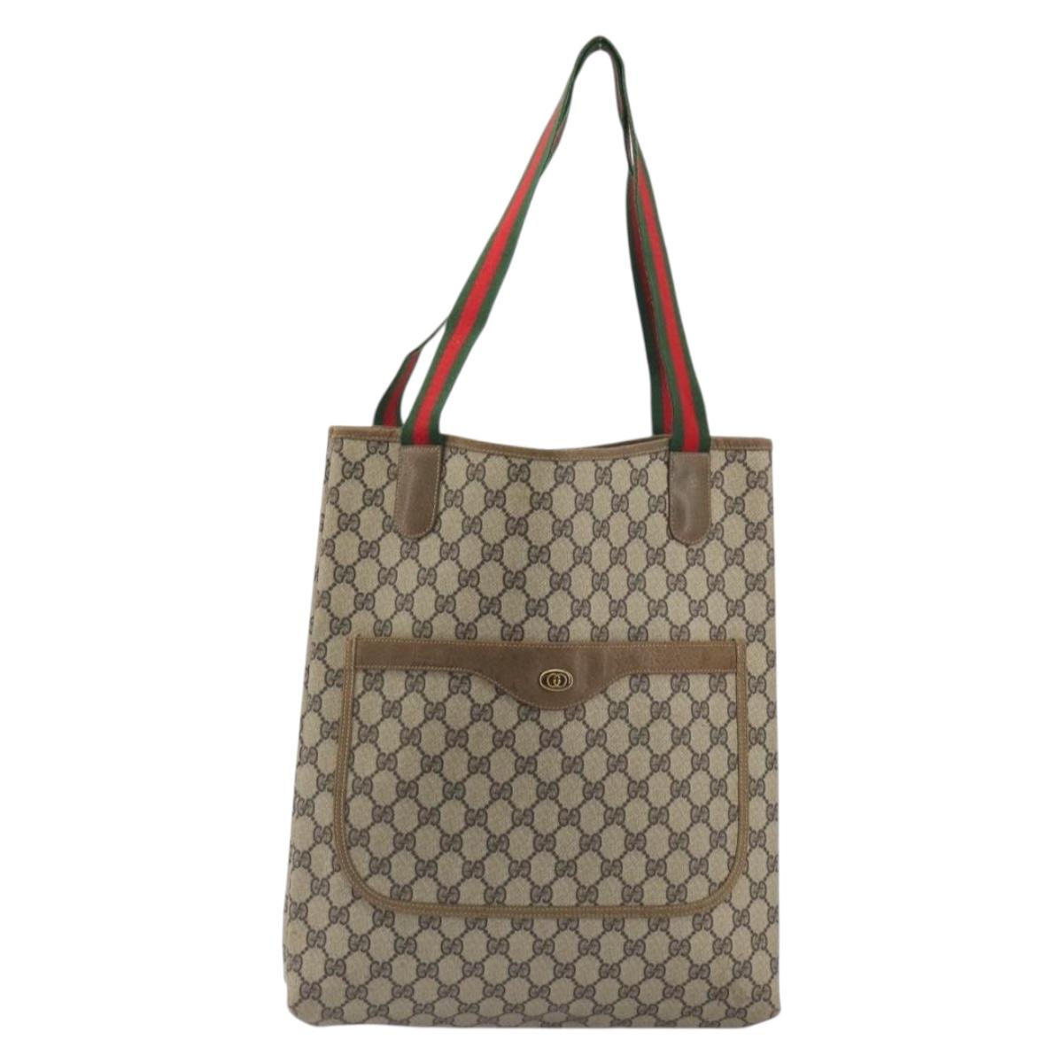 GUCCI GG Supreme Web Sherry Line Tote Bag PVC Beige 47 02 2140 Auth 197160