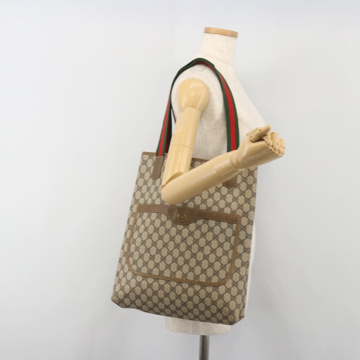 GUCCI GG Supreme Web Sherry Line Tote Bag PVC Beige 47 02 2140 Auth 197160