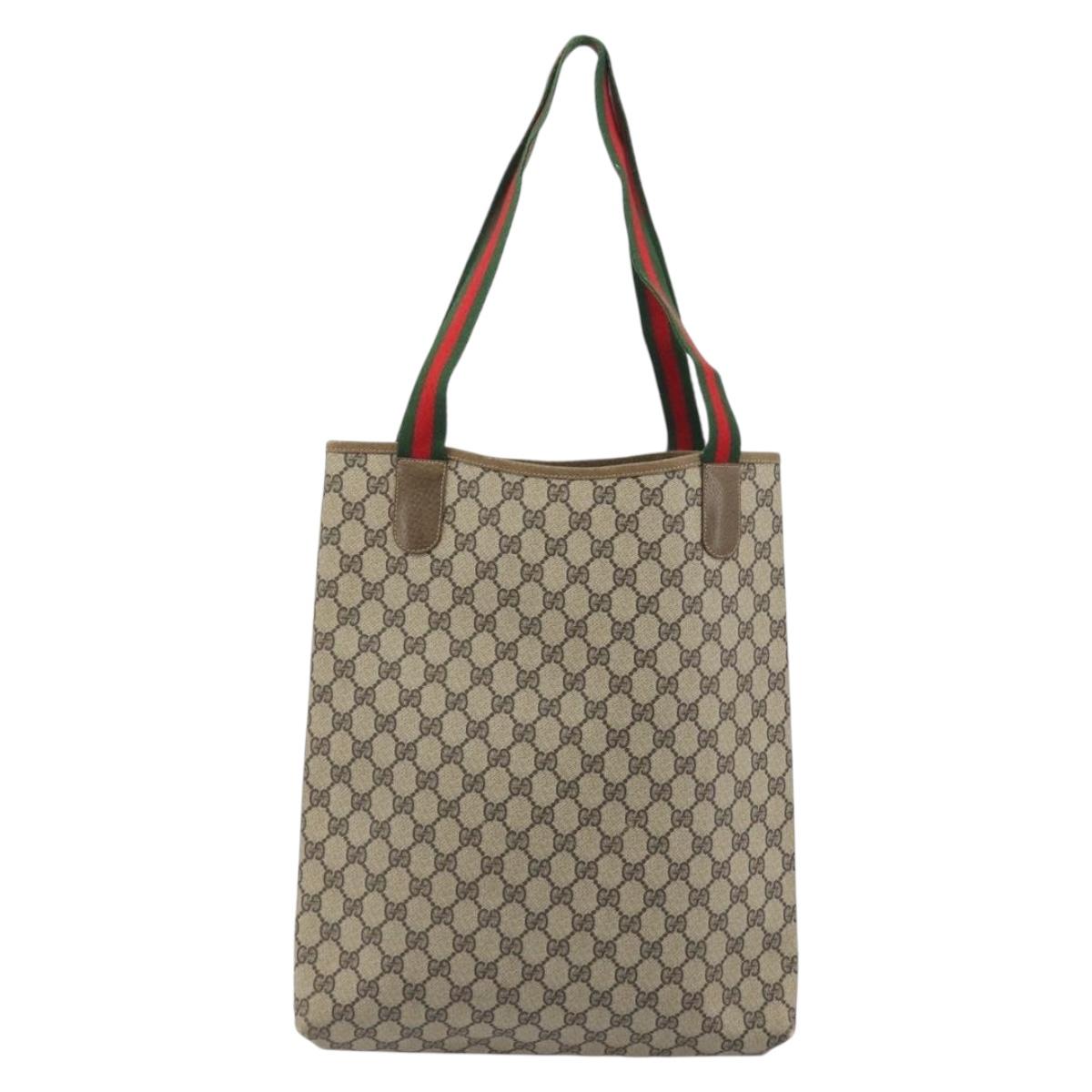 GUCCI GG Supreme Web Sherry Line Tote Bag PVC Beige 47 02 2140 Auth 197160
