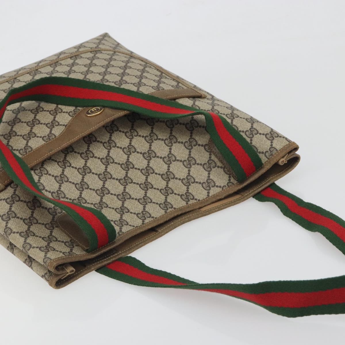 GUCCI GG Supreme Web Sherry Line Tote Bag PVC Beige 47 02 2140 Auth 197160