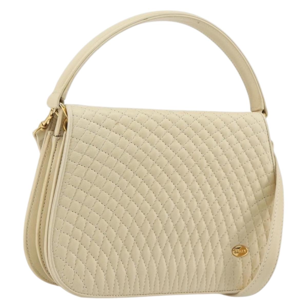 BALLY Shoulder Bag Leather 2way Ivory Gold Auth 197162A