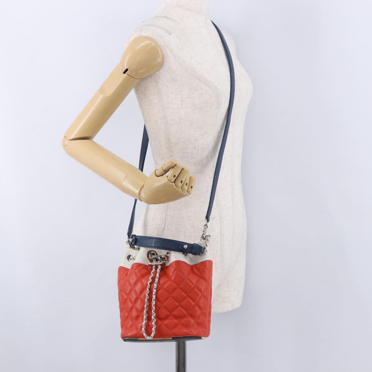CHANEL Matelasse Chain Shoulder Bag Caviar Skin 2way Red Silver CC Auth 197163M