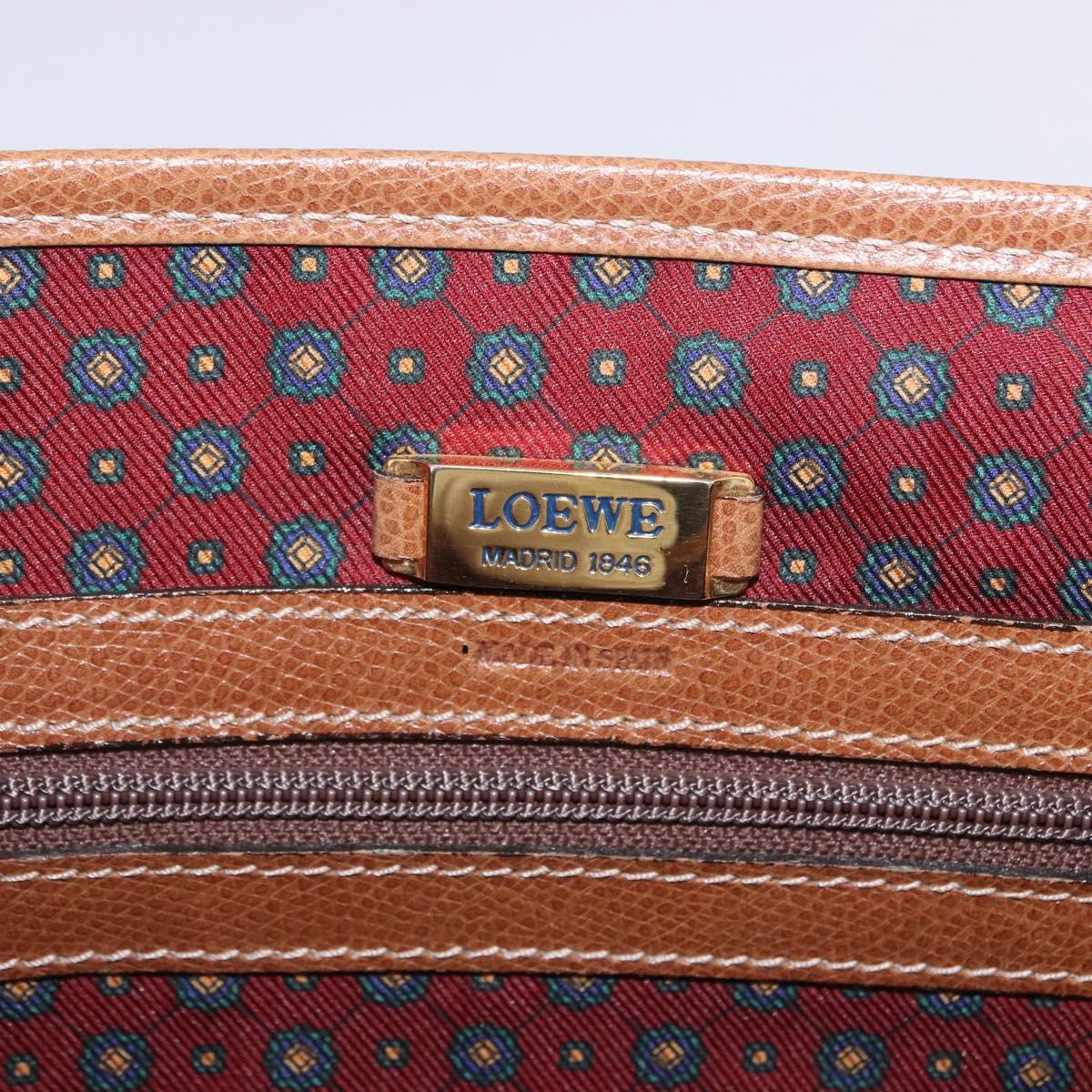 LOEWE Hand Bag Leather 2way Brown Gold Auth 197164