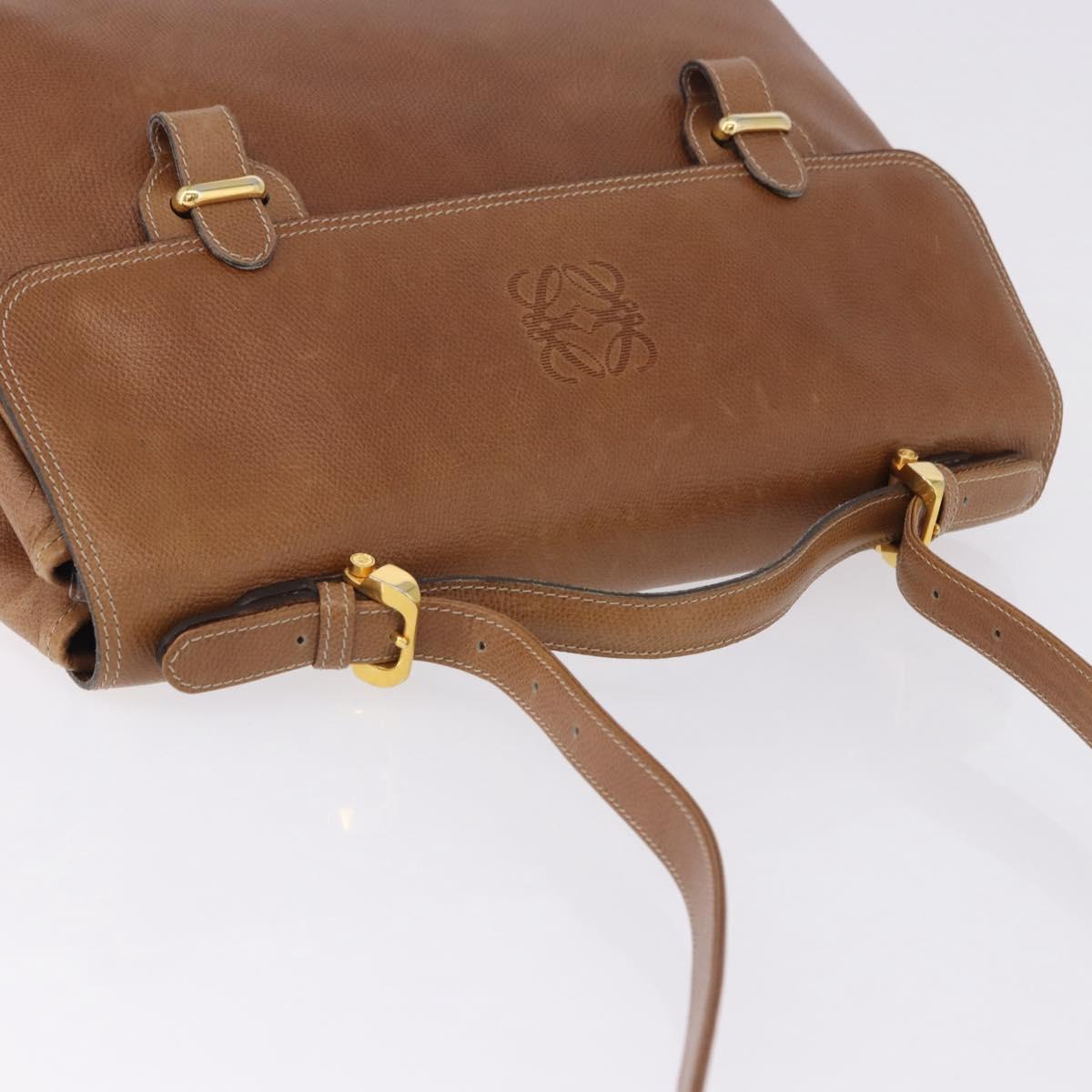 LOEWE Hand Bag Leather 2way Brown Gold Auth 197164