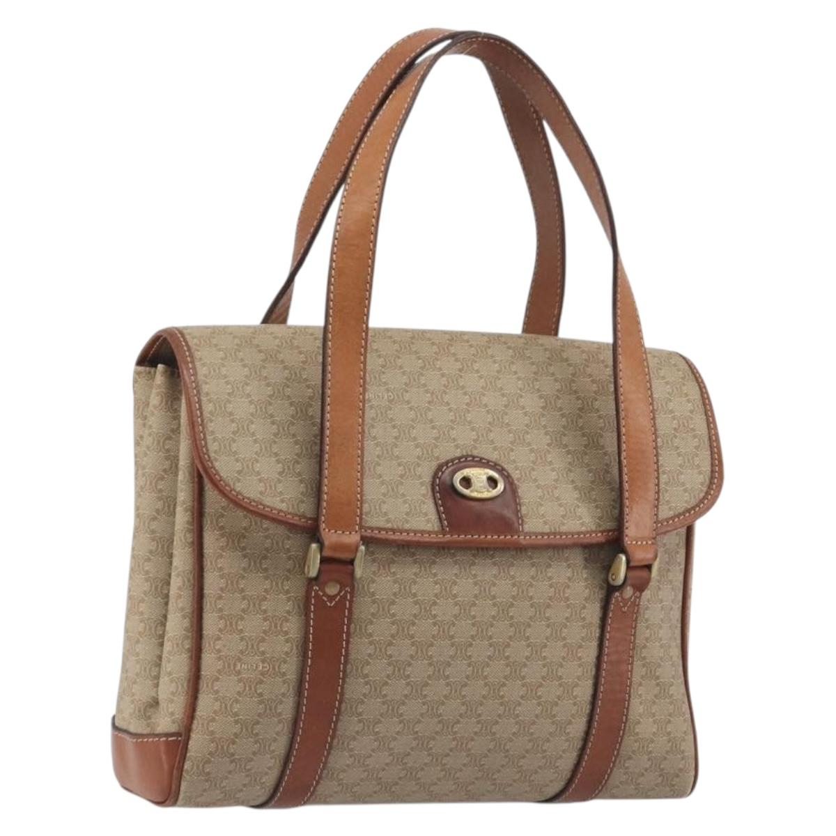 CELINE Macadam Canvas Hand Bag PVC Beige Gold Auth 197166