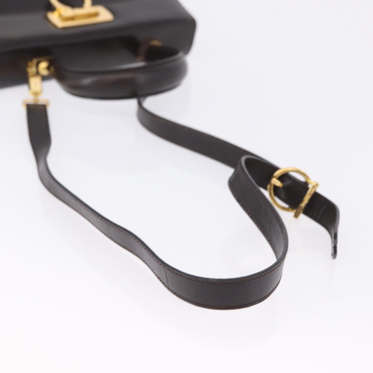 Salvatore Ferragamo Gancini Hand Bag Leather 2way Brown Gold Auth 197167