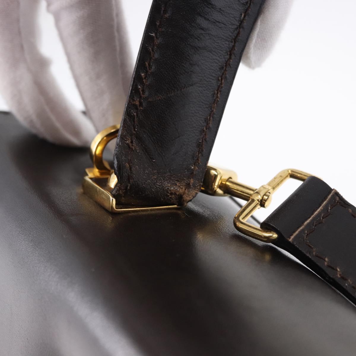 Salvatore Ferragamo Gancini Hand Bag Leather 2way Brown Gold Auth 197167