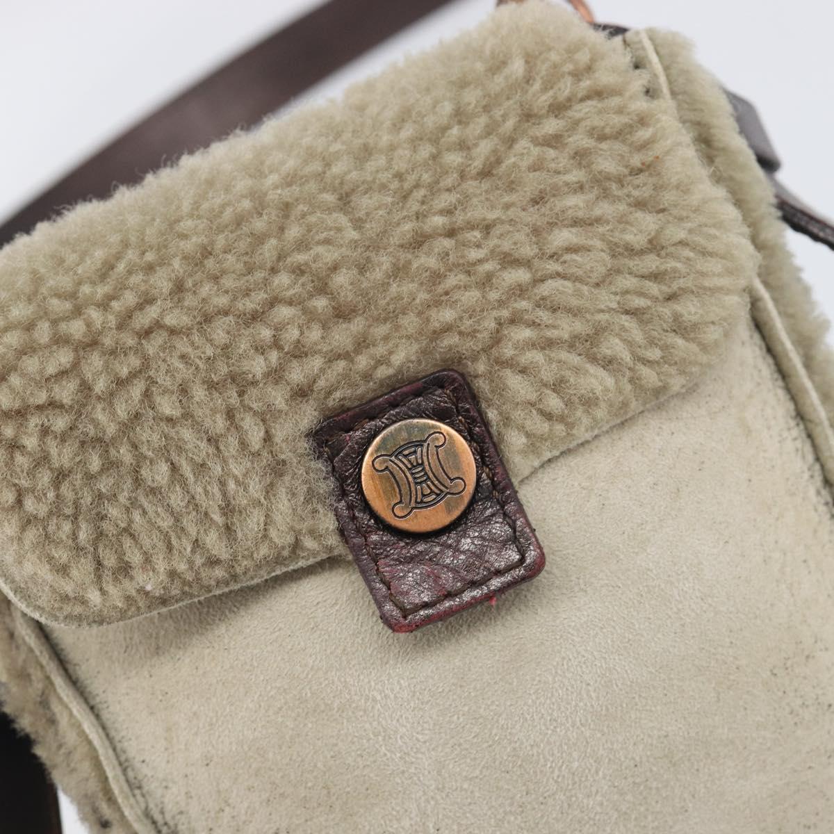 CELINE Shoulder Bag Mouton Brown Auth 197168