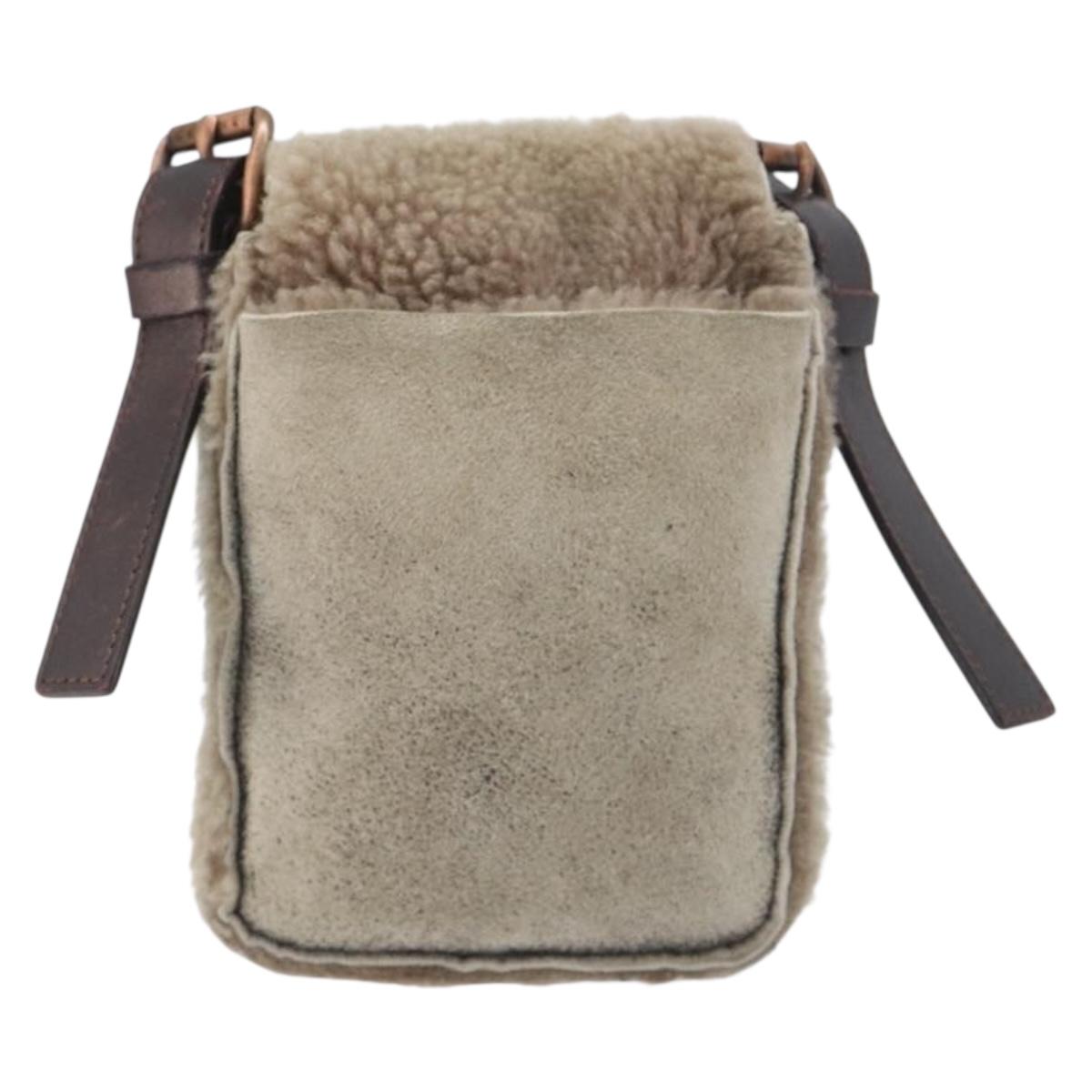 CELINE Shoulder Bag Mouton Brown Auth 197168