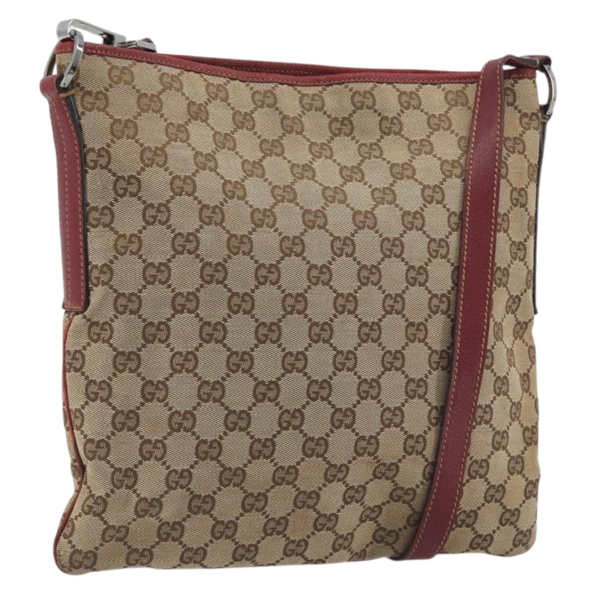 GUCCI GG Canvas Shoulder Bag Beige Silver 113013 Auth 197182