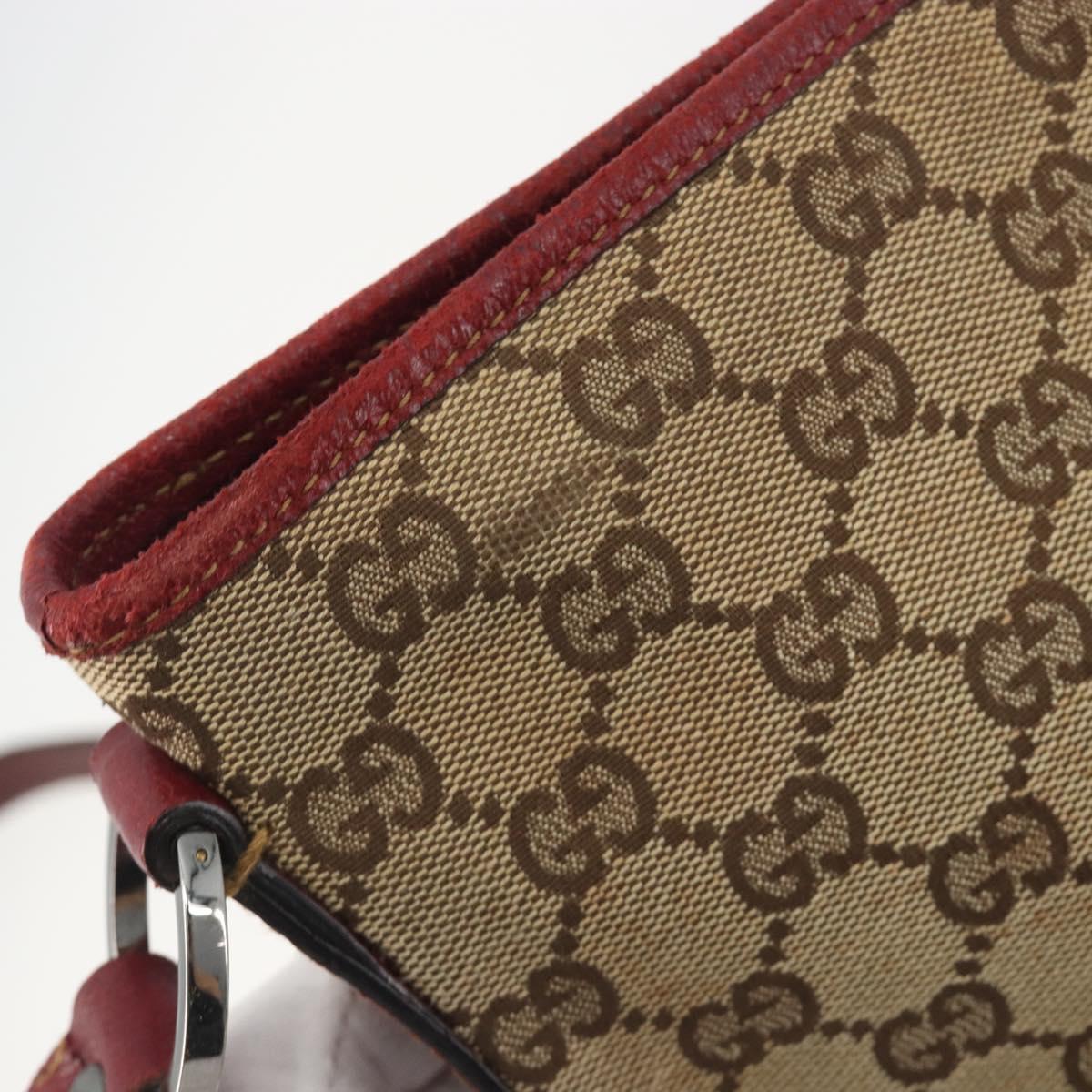 GUCCI GG Canvas Shoulder Bag Beige Silver 113013 Auth 197182