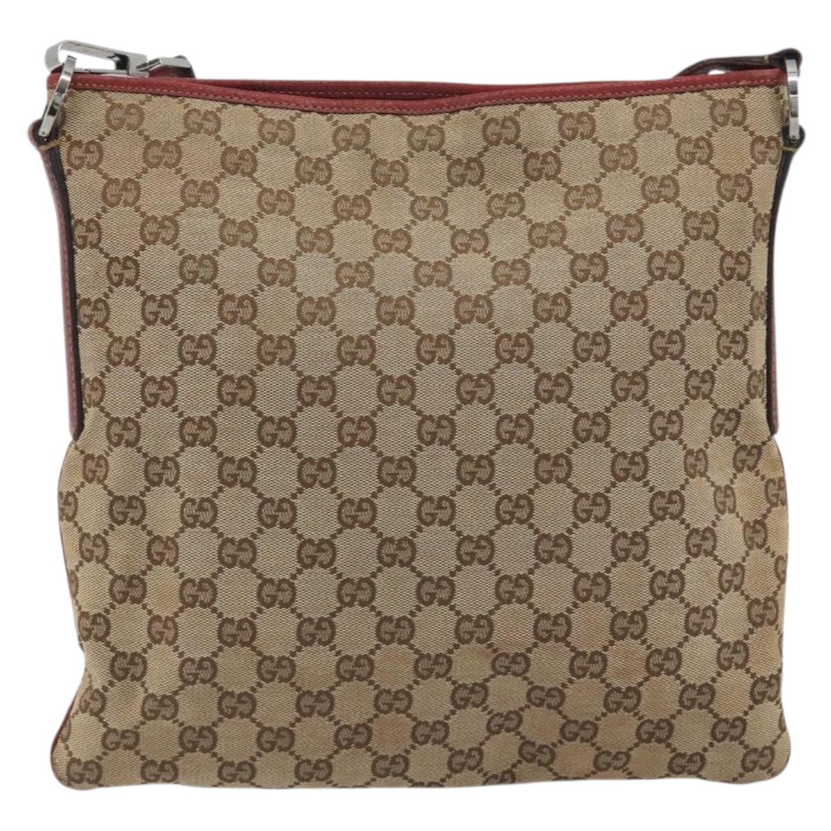 GUCCI GG Canvas Shoulder Bag Beige Silver 113013 Auth 197182