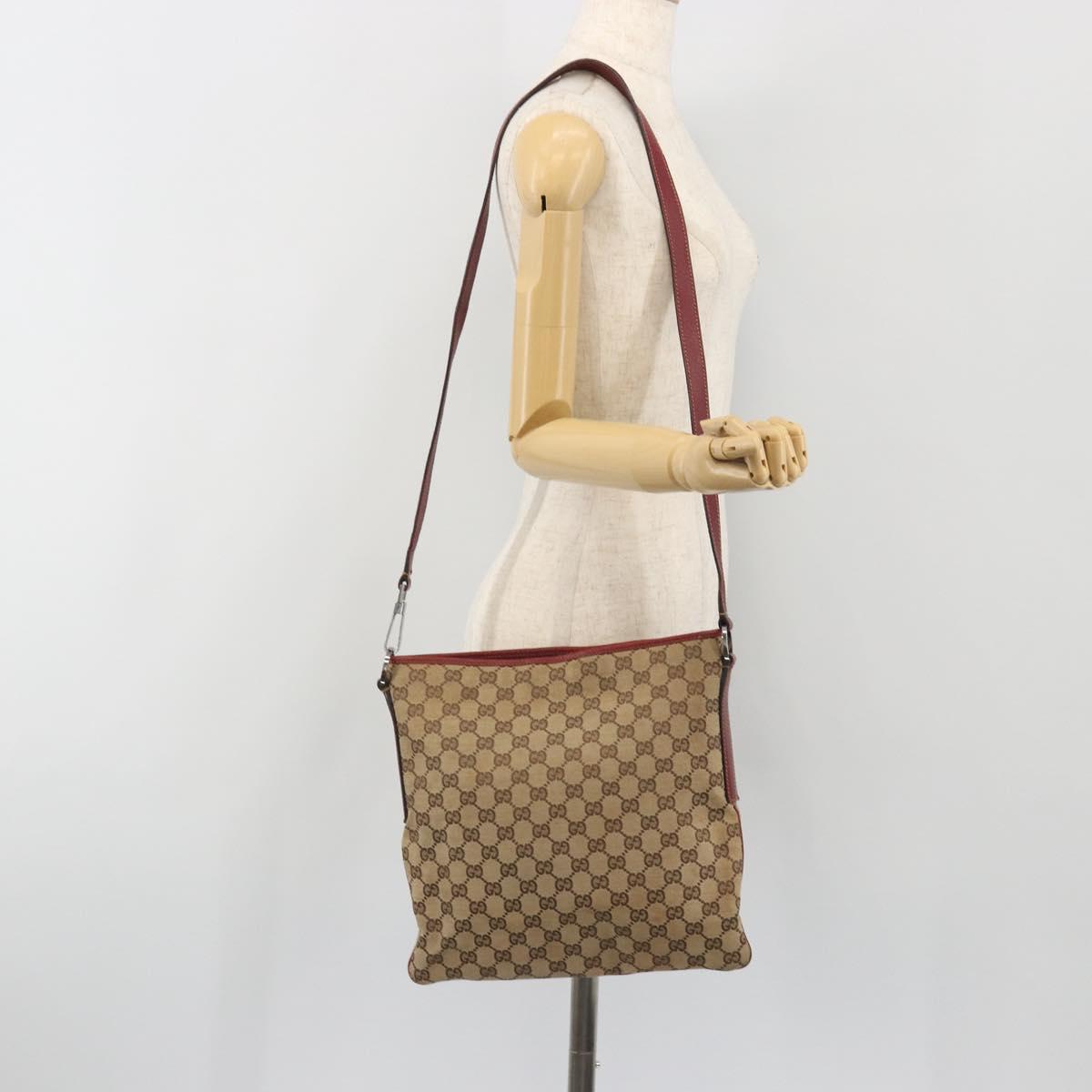 GUCCI GG Canvas Shoulder Bag Beige Silver 113013 Auth 197182