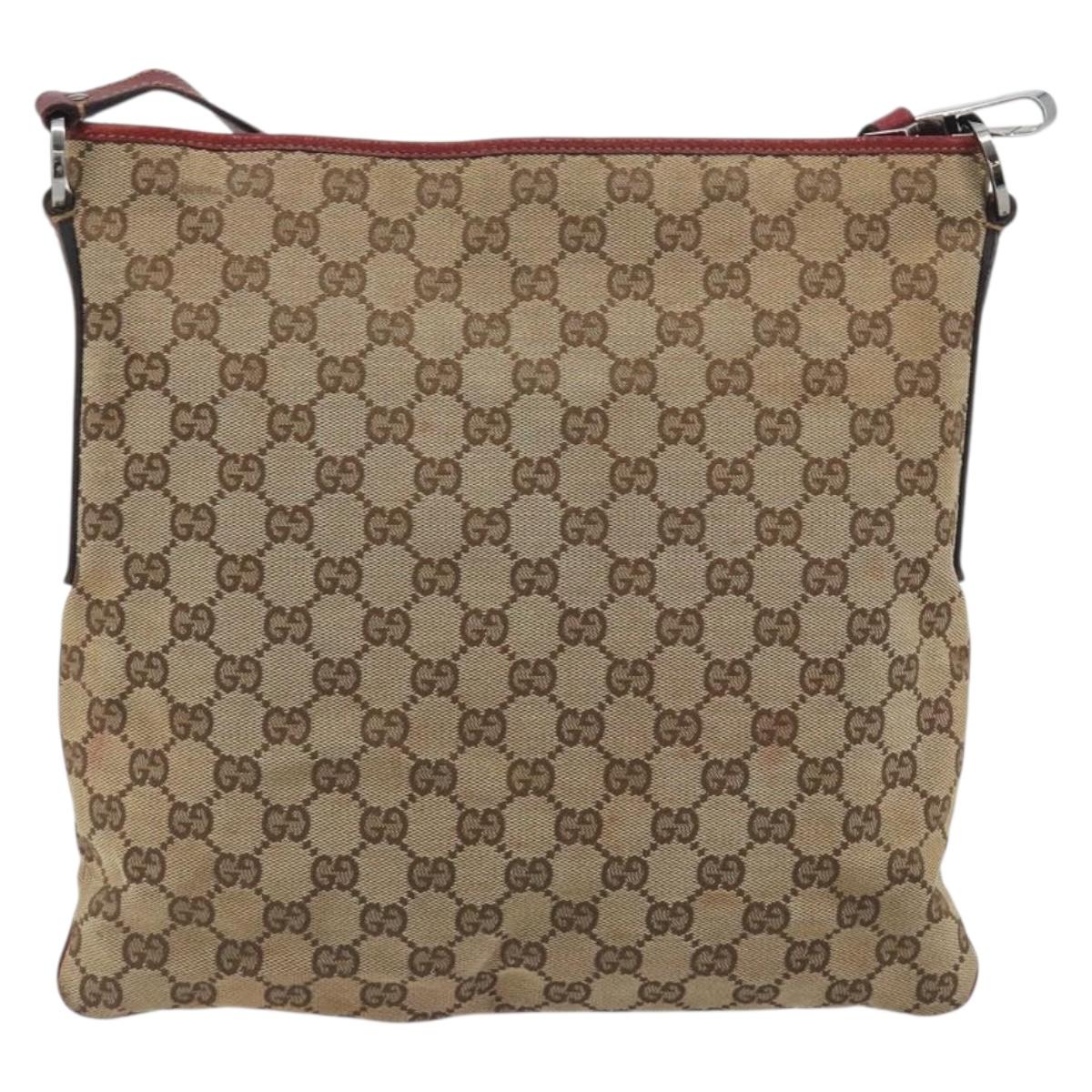 GUCCI GG Canvas Shoulder Bag Beige Silver 113013 Auth 197182