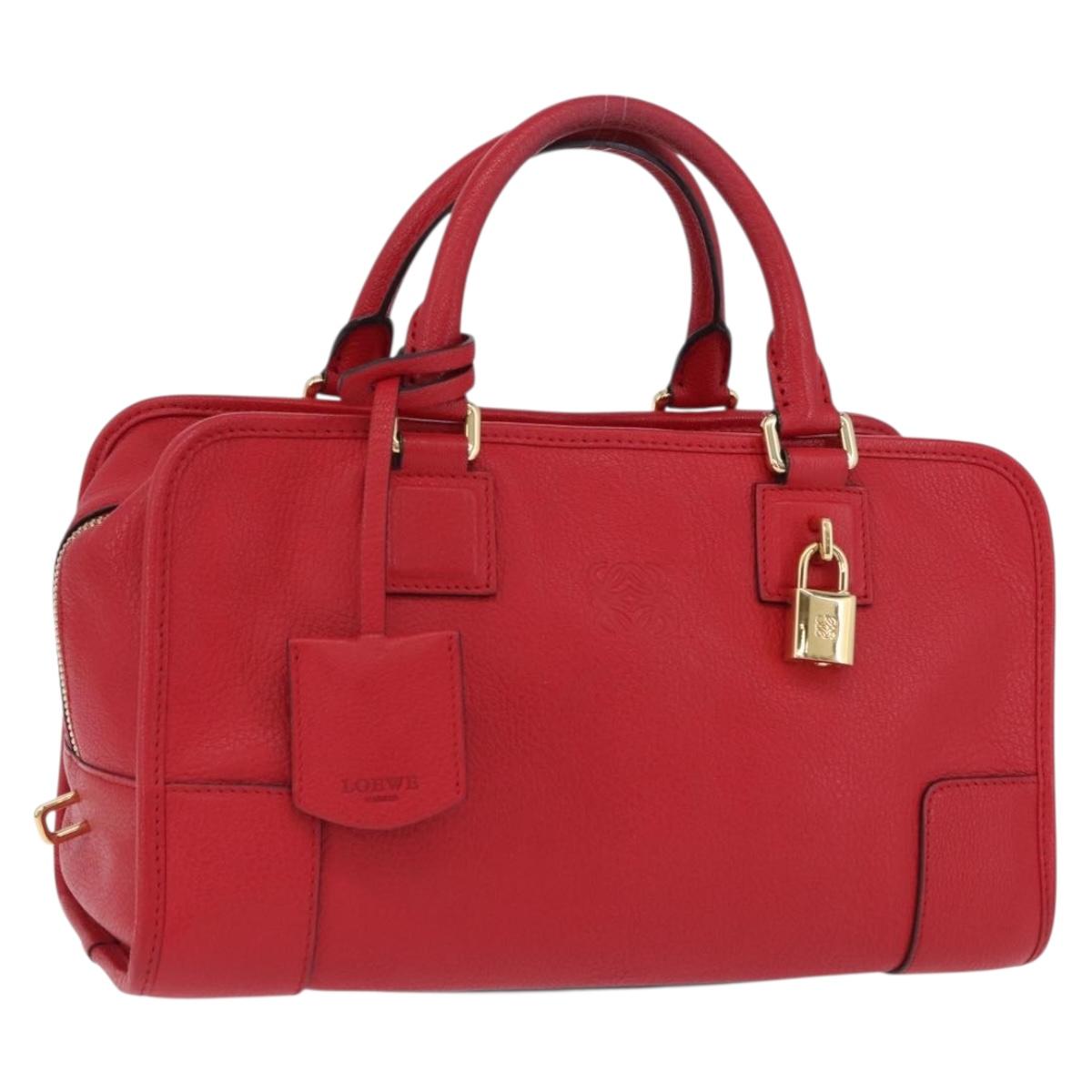 LOEWE Amazona 28 Hand Bag Leather Red Gold Auth 197185SAM