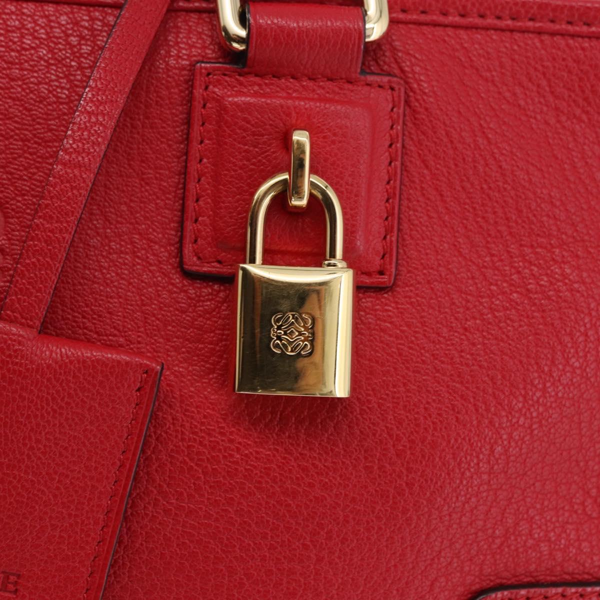 LOEWE Amazona 28 Hand Bag Leather Red Gold Auth 197185SAM