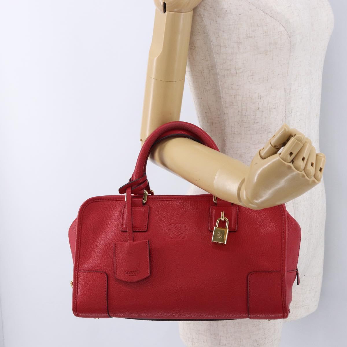 LOEWE Amazona 28 Hand Bag Leather Red Gold Auth 197185SAM