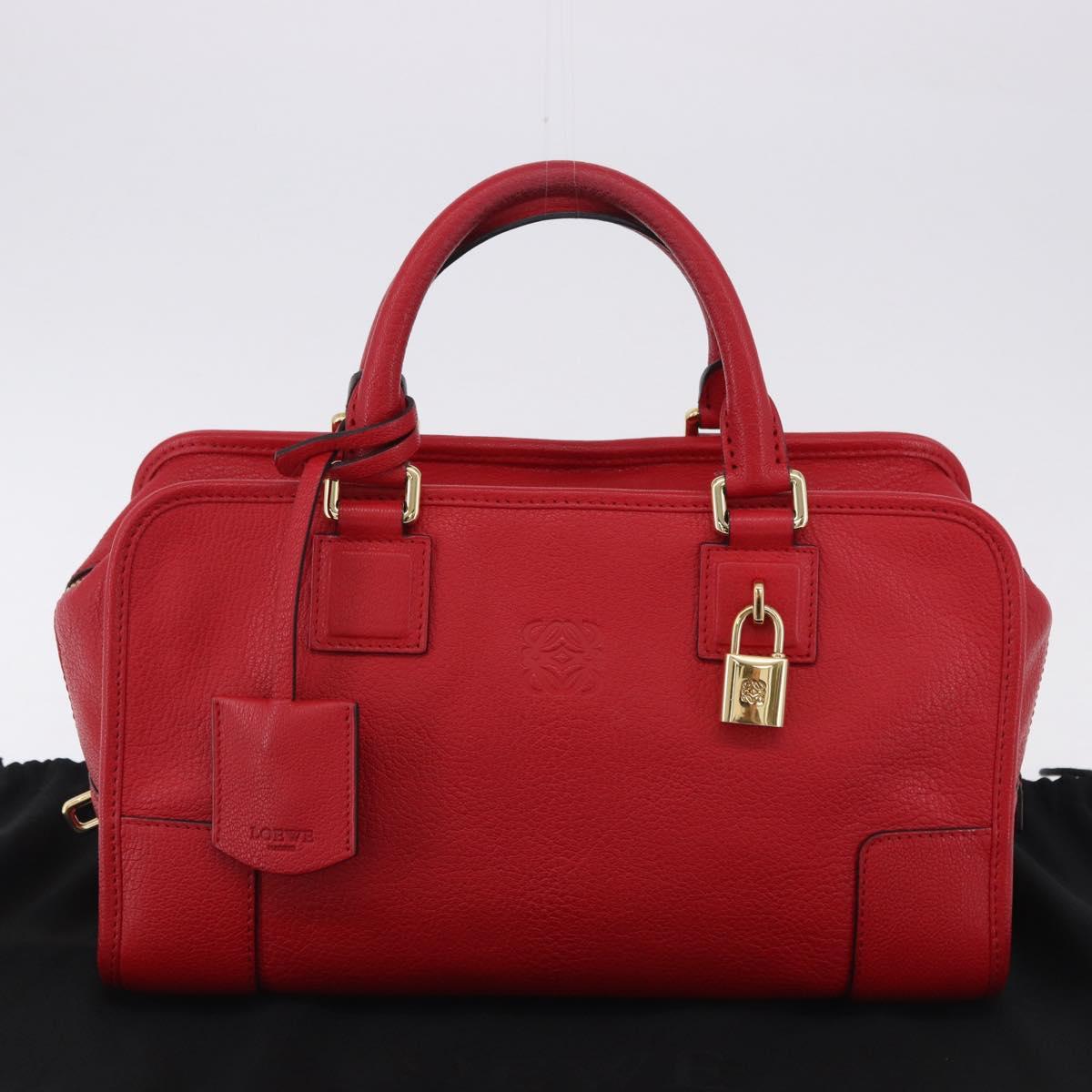 LOEWE Amazona 28 Hand Bag Leather Red Gold Auth 197185SAM