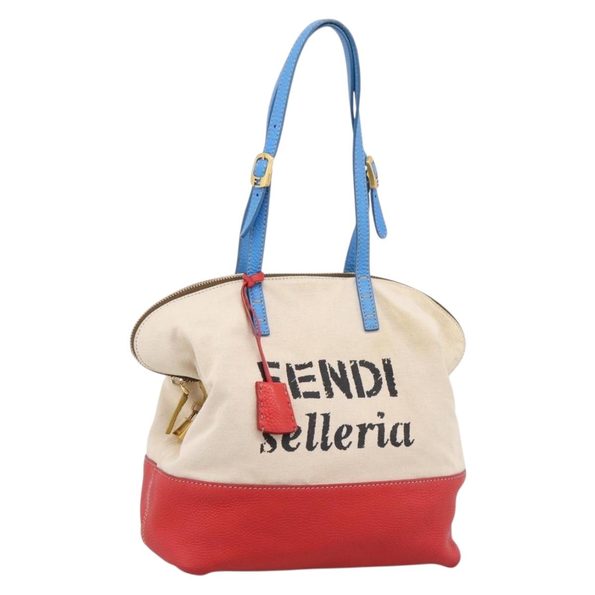 FENDI Celeria Tote Bag Canvas Ivory Gold Auth 197186A