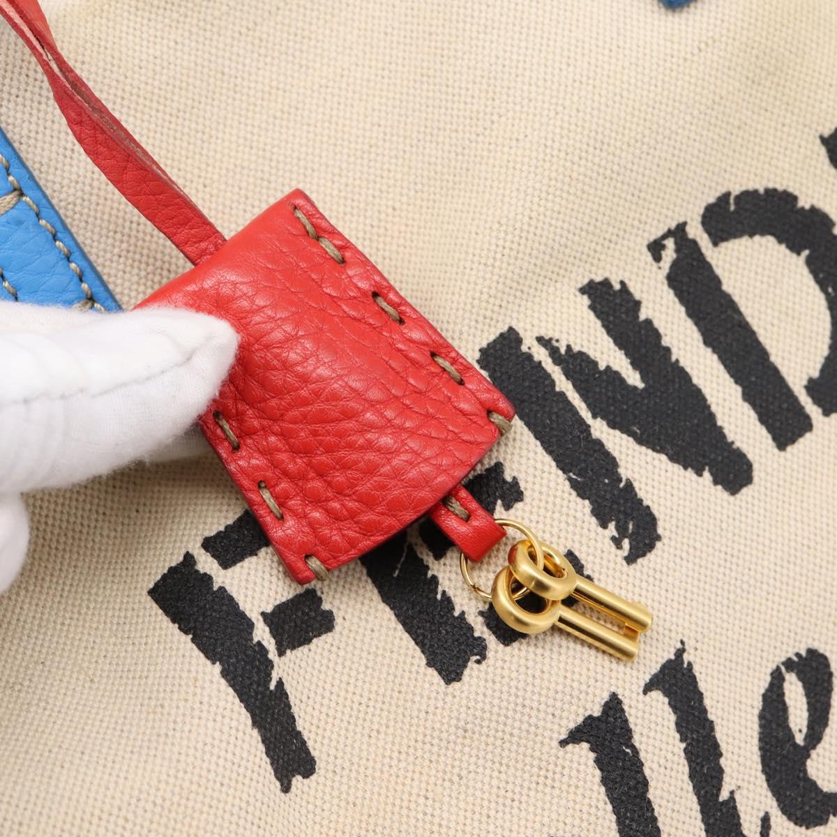 FENDI Celeria Tote Bag Canvas Ivory Gold Auth 197186A