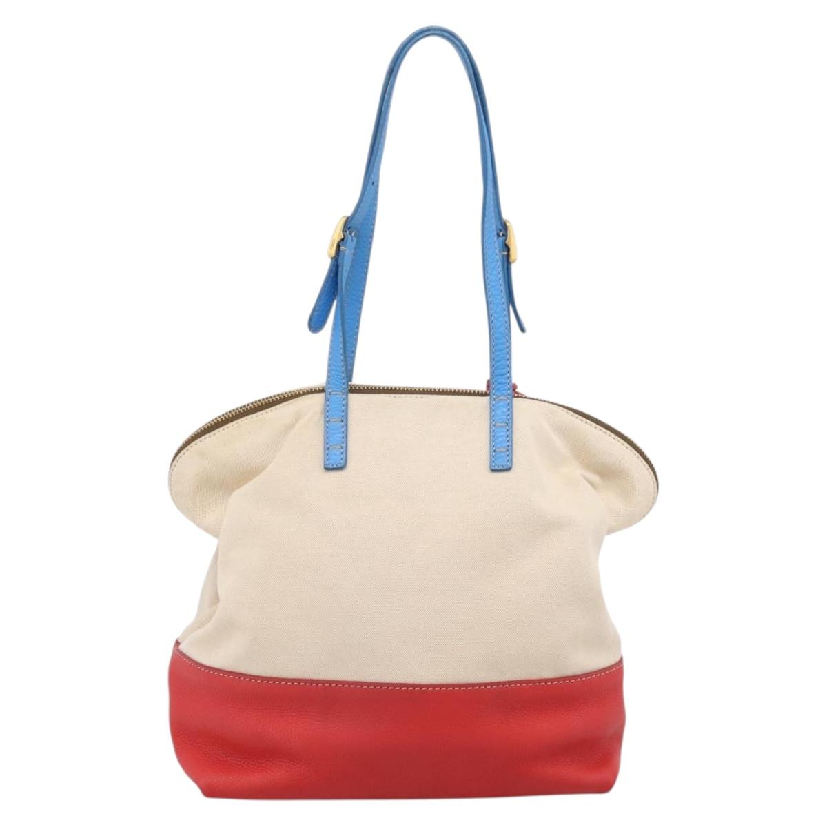 FENDI Celeria Tote Bag Canvas Ivory Gold Auth 197186A