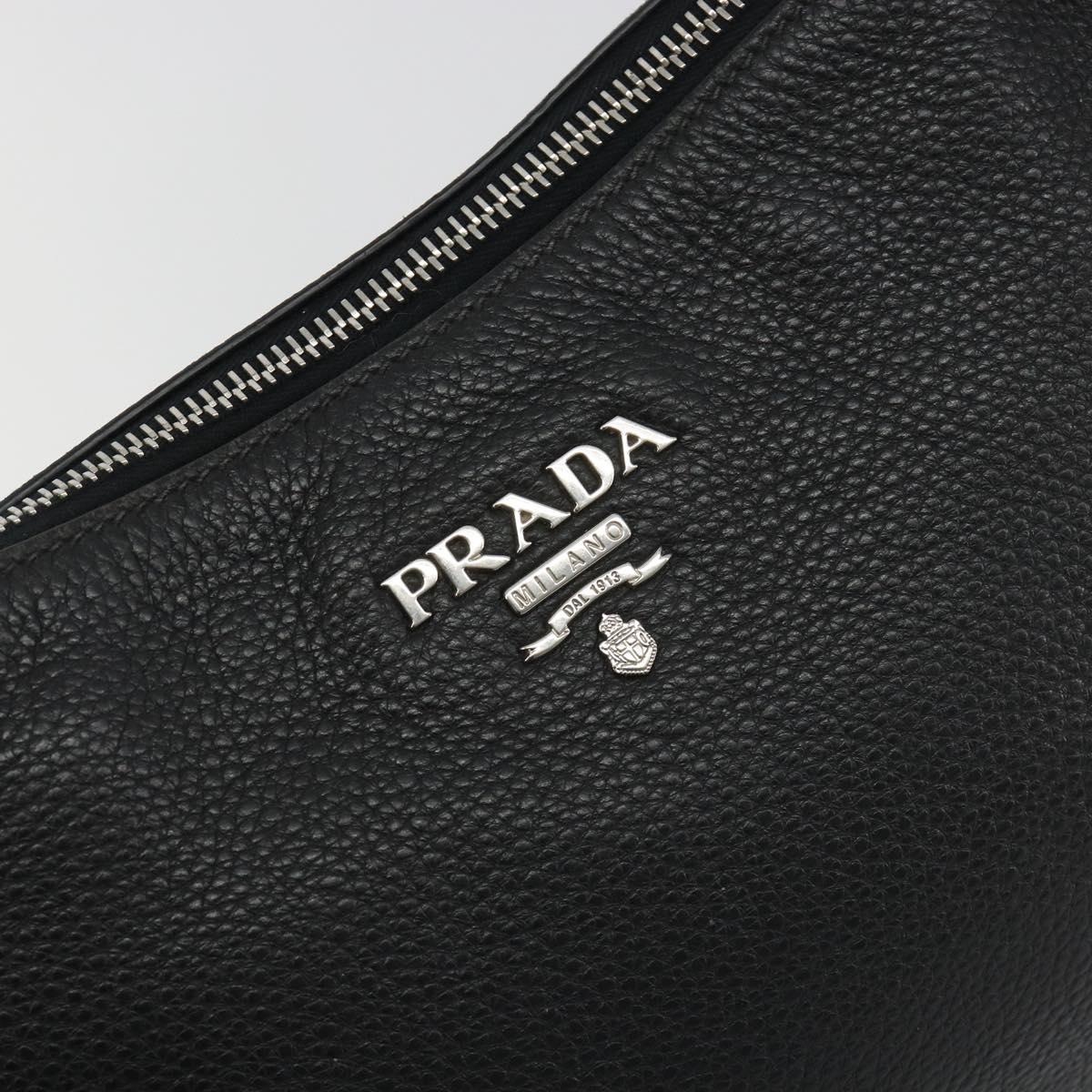 PRADA Shoulder Bag Vittero Dino Leather Black Silver Auth 197187V