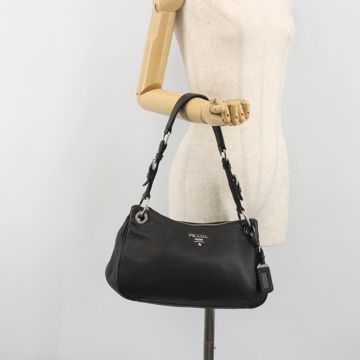 PRADA Shoulder Bag Vittero Dino Leather Black Silver Auth 197187V