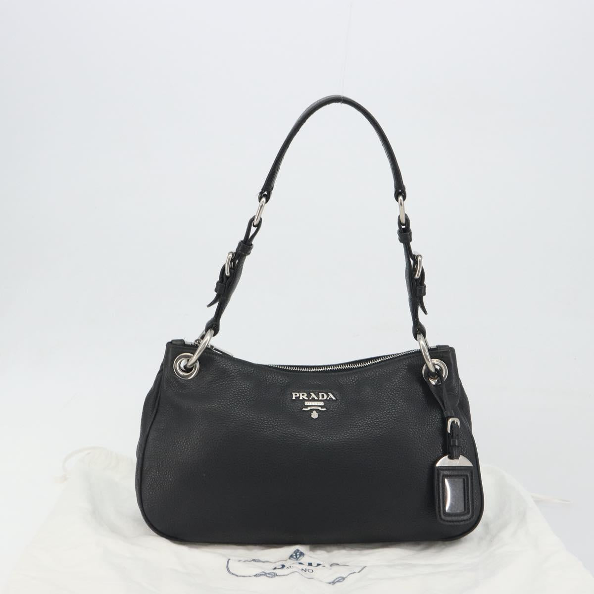 PRADA Shoulder Bag Vittero Dino Leather Black Silver Auth 197187V