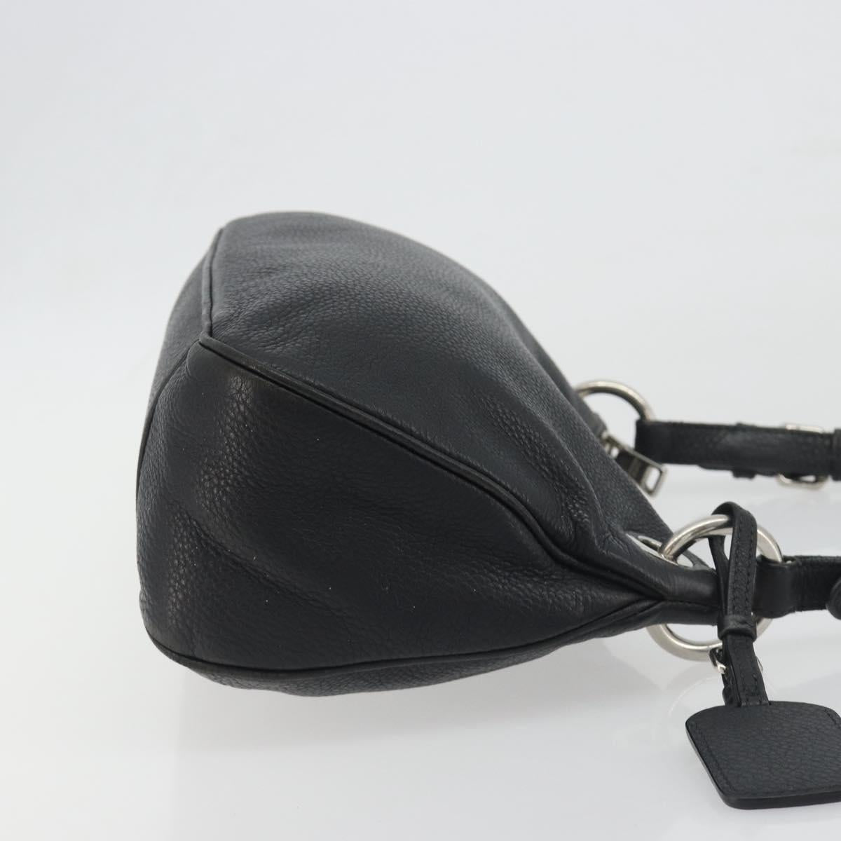 PRADA Shoulder Bag Vittero Dino Leather Black Silver Auth 197187V
