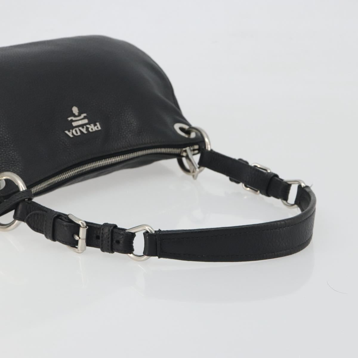 PRADA Shoulder Bag Vittero Dino Leather Black Silver Auth 197187V