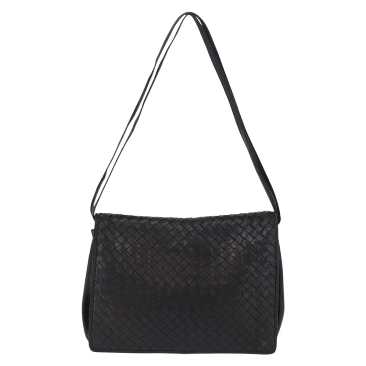 BOTTEGA VENETA INTRECCIATO Shoulder Bag Leather Black Gold Auth 197189