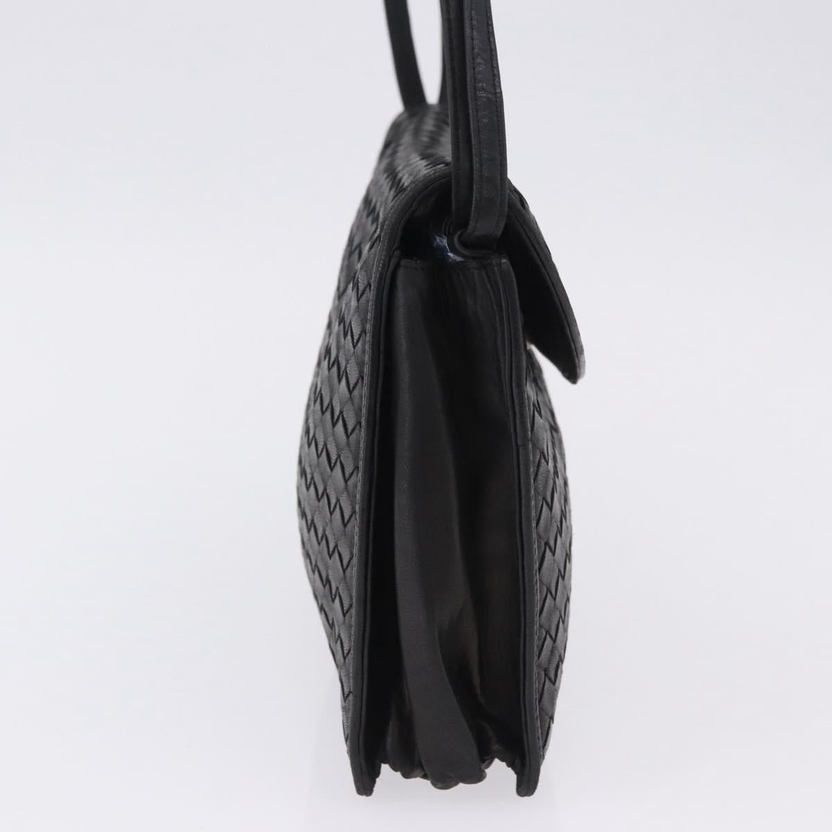 BOTTEGA VENETA INTRECCIATO Shoulder Bag Leather Black Gold Auth 197189