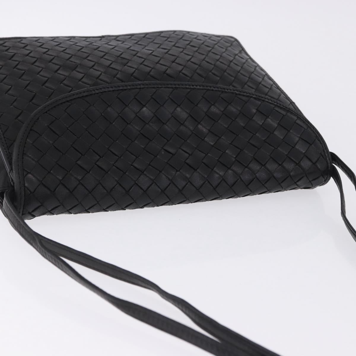 BOTTEGA VENETA INTRECCIATO Shoulder Bag Leather Black Gold Auth 197189