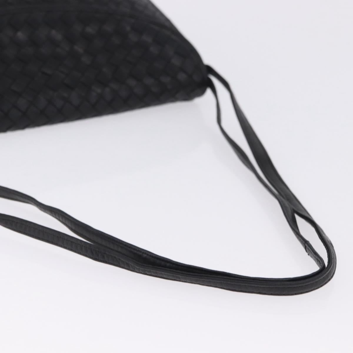 BOTTEGA VENETA INTRECCIATO Shoulder Bag Leather Black Gold Auth 197189